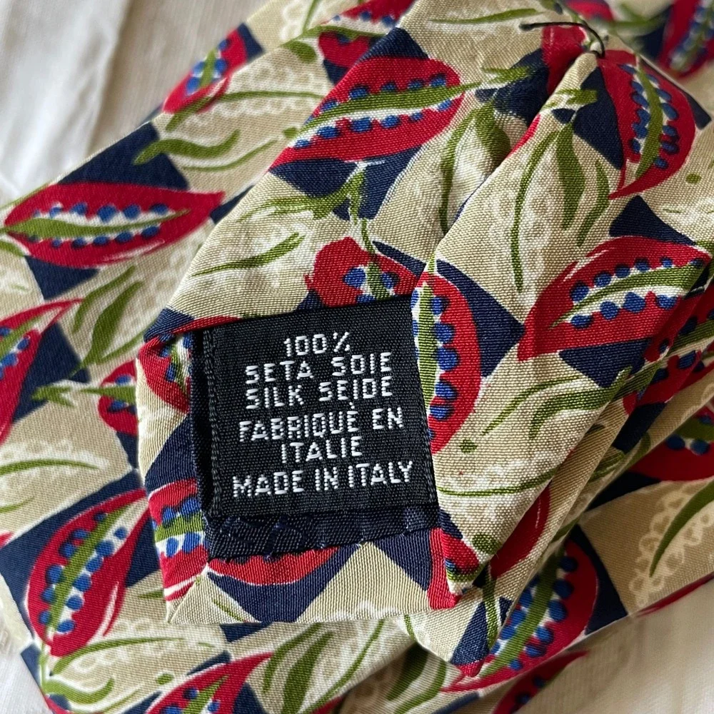 Ungaro Paris Mens Silk Tie Geometric Botanical Red Green Navy Made in Italy